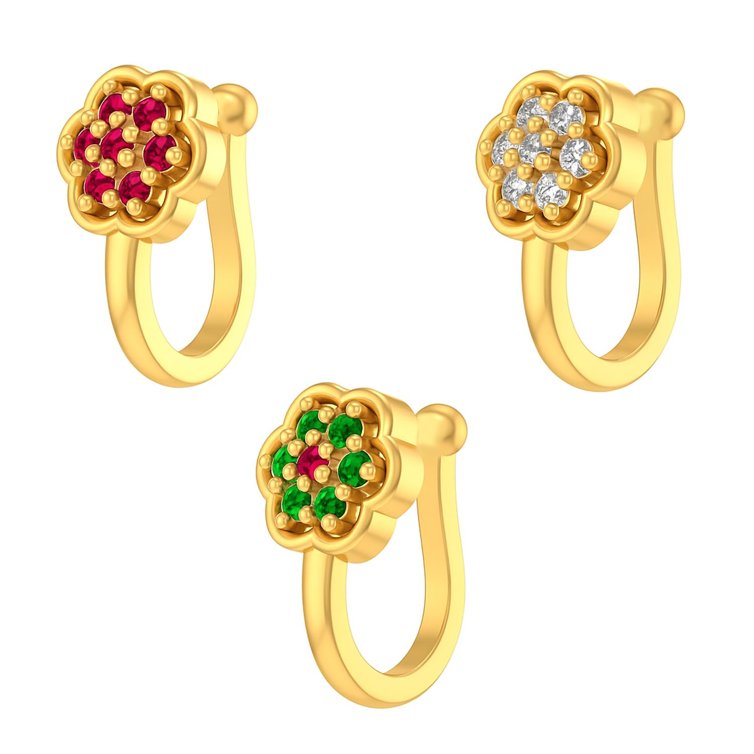 Fashions Pressing Nose pin Stud Non Piercing Clip on Gold Nose Ring Without piercing for Women & Girls (3 pcs combo nose pins)