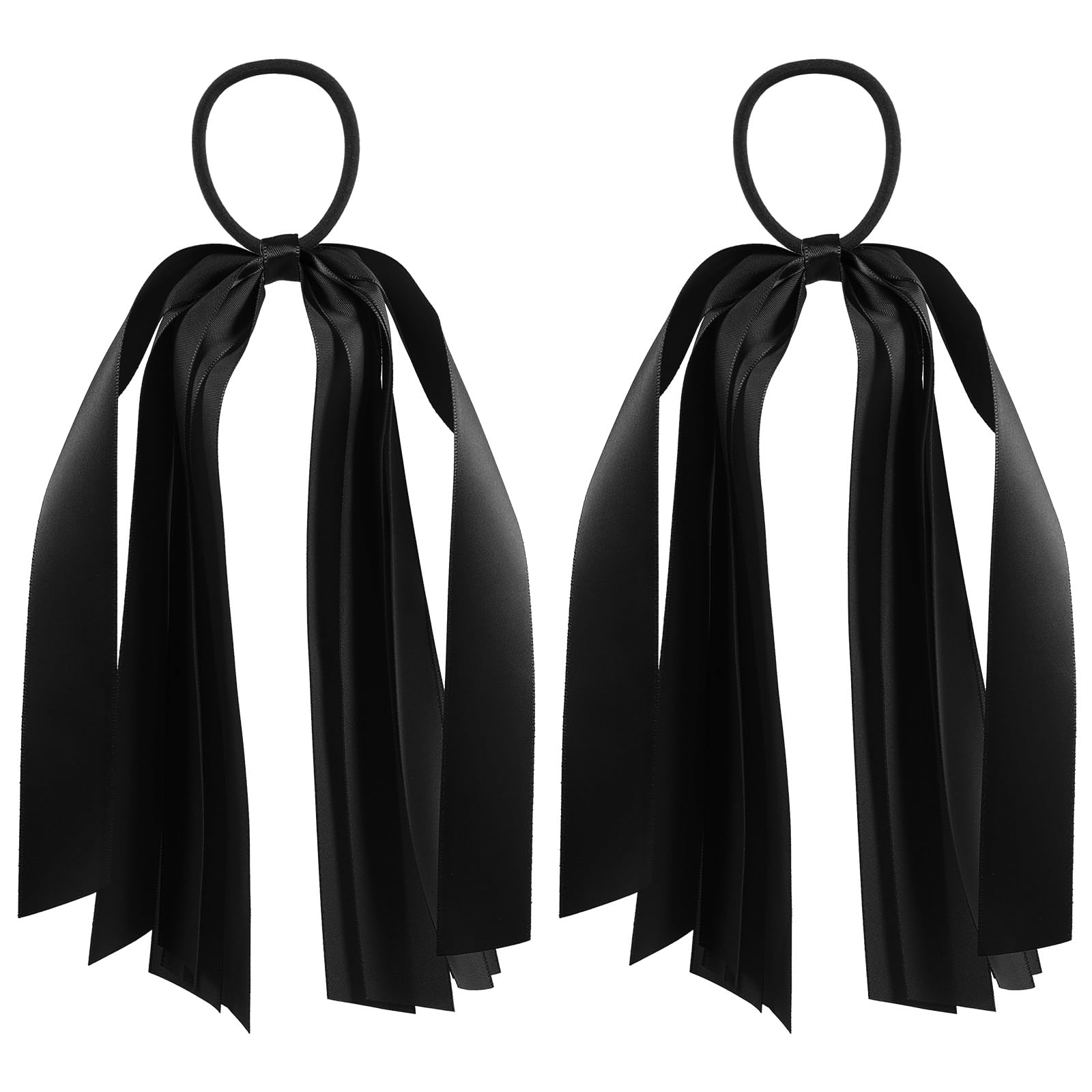 Black Ribbon Hair Ties Cheer Long Tassel Elastic Hairbands Handmade Girls Women Ponytail Holder Hair Accessories for Holiday Party