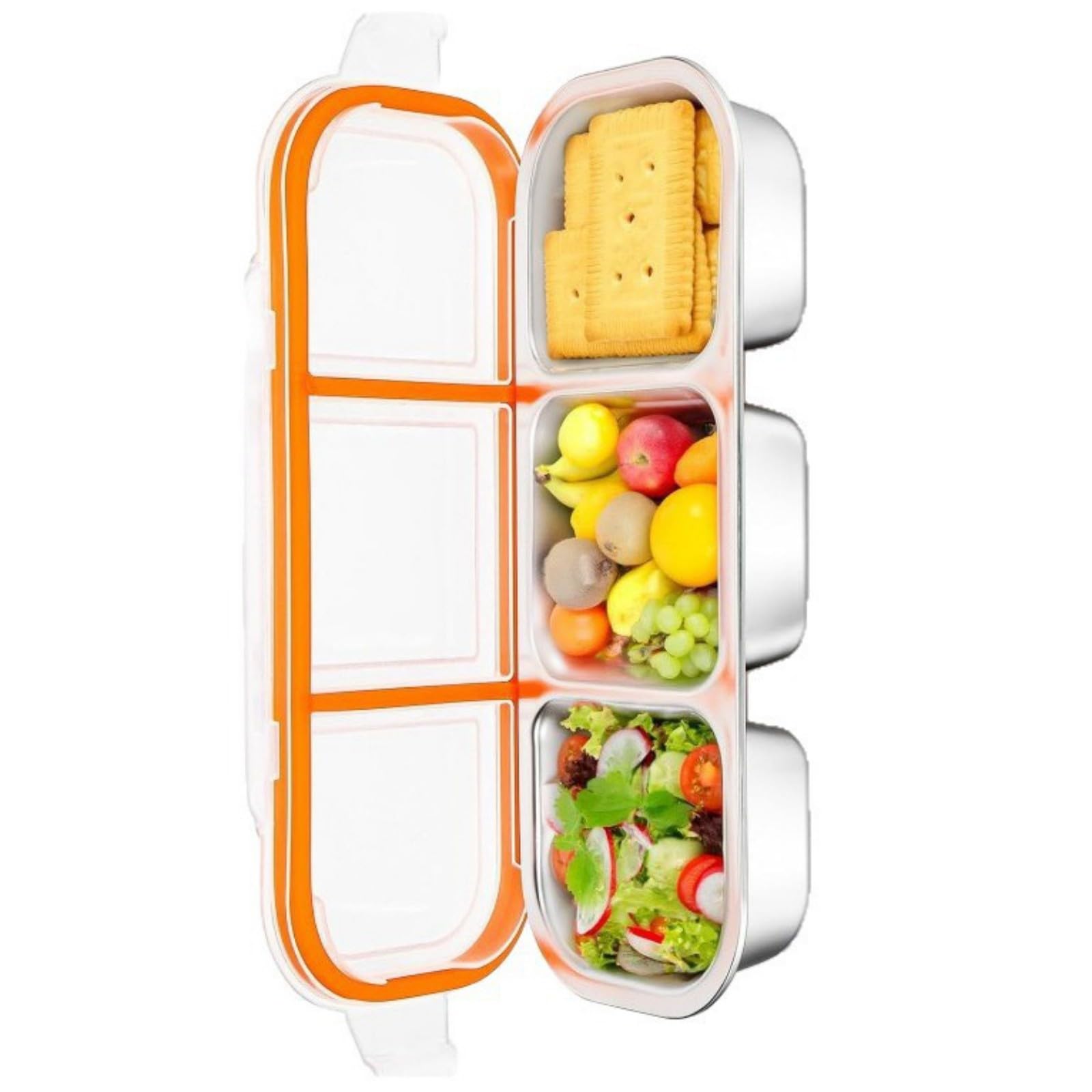 Tsophreniq 3 Partition Stainless Steel Lunch Box with Lid 600ml Food Storage Container with Tight Seal for Daily Use Sealed Lunch Container​