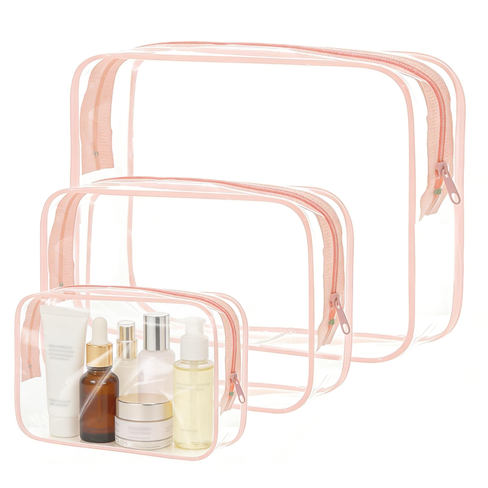 3 Pcs Trousse de Toilette Femme Transparente, Impermeable Trousse de Maquillage Transparente avec Glissière, pour Ranger Les Articles de Toilette, Les Cosmétiques et Les Produits de Soin pour la Peau - 1