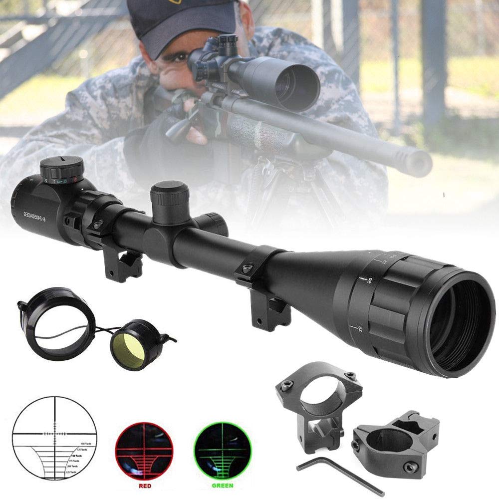 HENGMEI Lunette de Visée 6-24x50AOEG Télémètre Rouge & Vert Mil-Dot Chasse avec Anneaux de Montage Rail pour Chasse