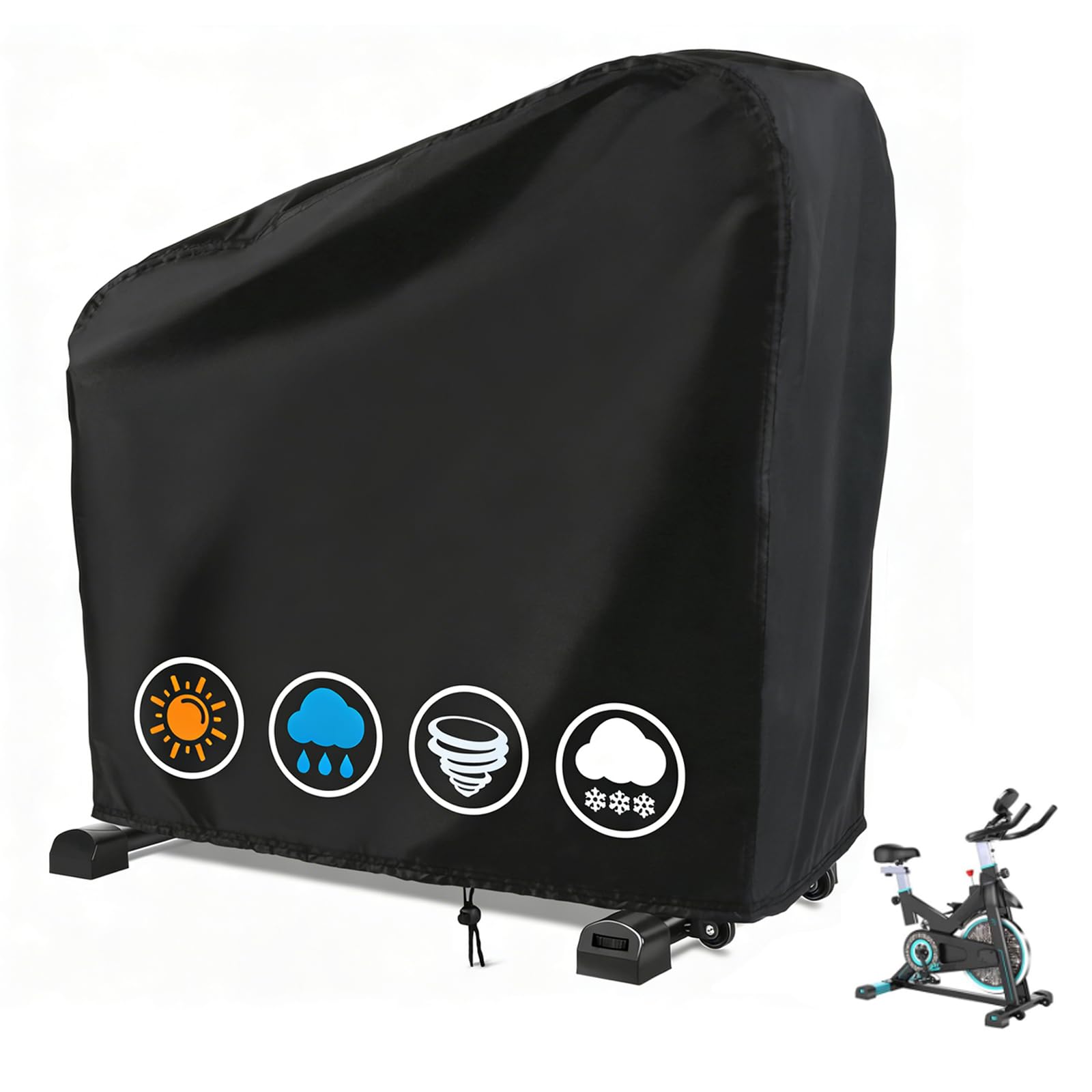 Exercise Bike Cover, Upright Cycling Protective Stationary Bike Covers Outdoor Storage Waterproof Dustproof Bicycle Cover Ideal for Indoor & Outdoor Fitness(Black)