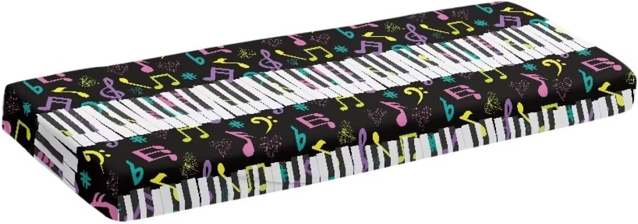 Colorful Music Note and Piano Key Stretchy Piano Keyboard Cover Electric/Digital Piano Protective Keyboard Cover Not Easy to Fade and Pilling-L