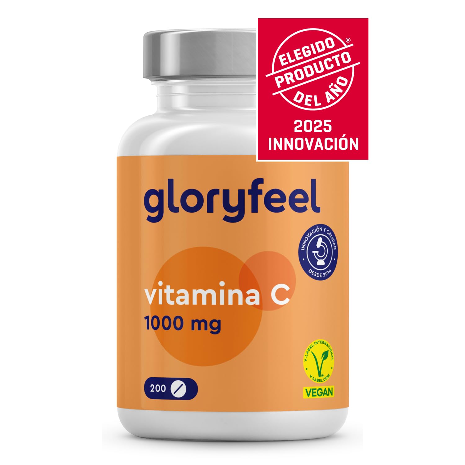 gloryfeel® Vitamina C 1000mg - Suministro para 7 Meses - Solo 1 Tableta al Día - Para el Sistema Inmunológico - Reduce el cansancio y la fatiga - 100% Pura, Vegano y sin aditivos