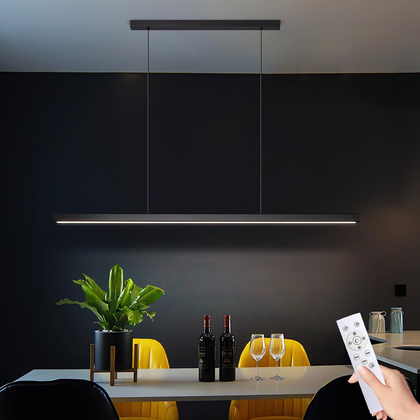 Dimbare LED Hanglamp Moderne Eettafel Hanglamp met Afstandsbediening Arc Design LED Hanglamp Verstelbare Hoogte Kroonluchter voor Eetkamer Woonkamer Keuken (Zwart, 120cm Dimbare LED Hanglamp Moderne Eettafel Hanglamp met Afstandsbediening Arc Design LED Hanglamp Verstelbare Hoogte Kroonluchter voor Eetkamer Woonkamer Keuken (Zwart, 120cm