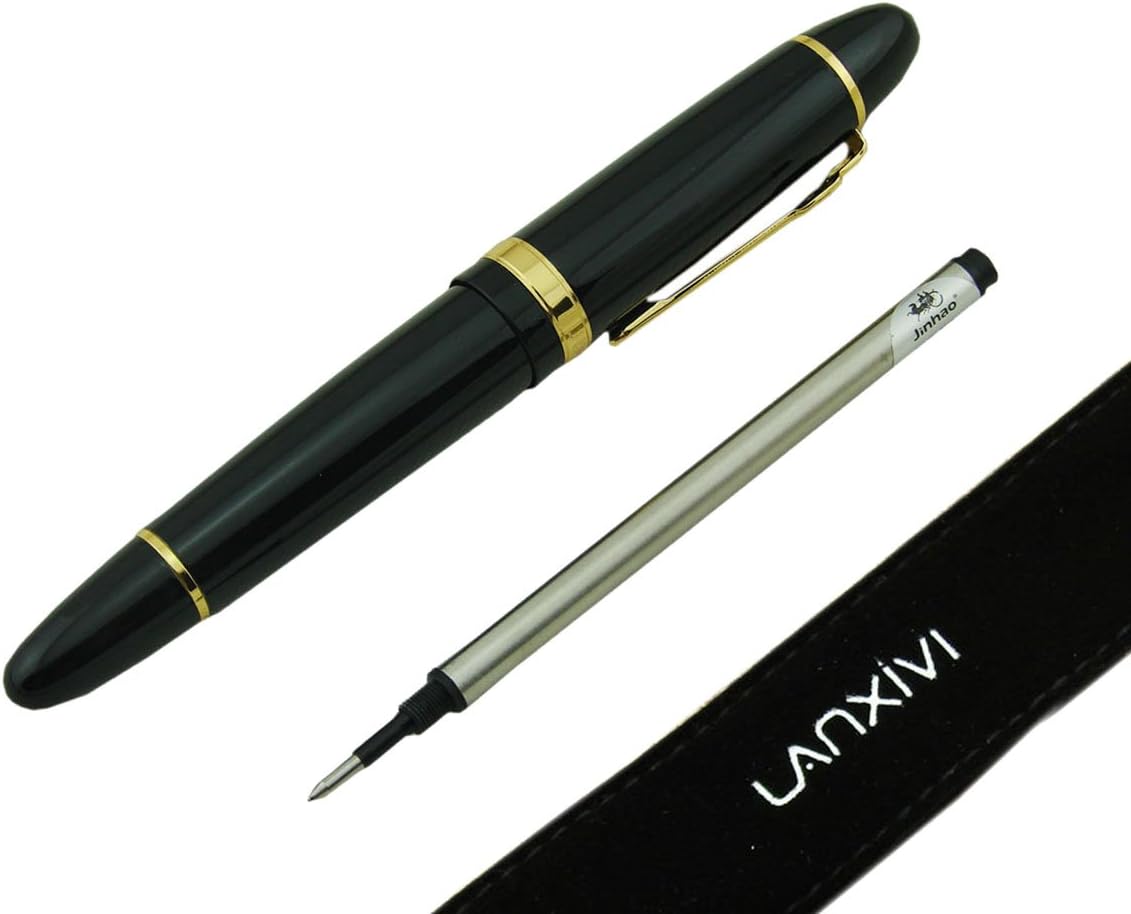 Lanxivi Jinhao 159 Roller Ball Pen Gold Trim Vivid Black