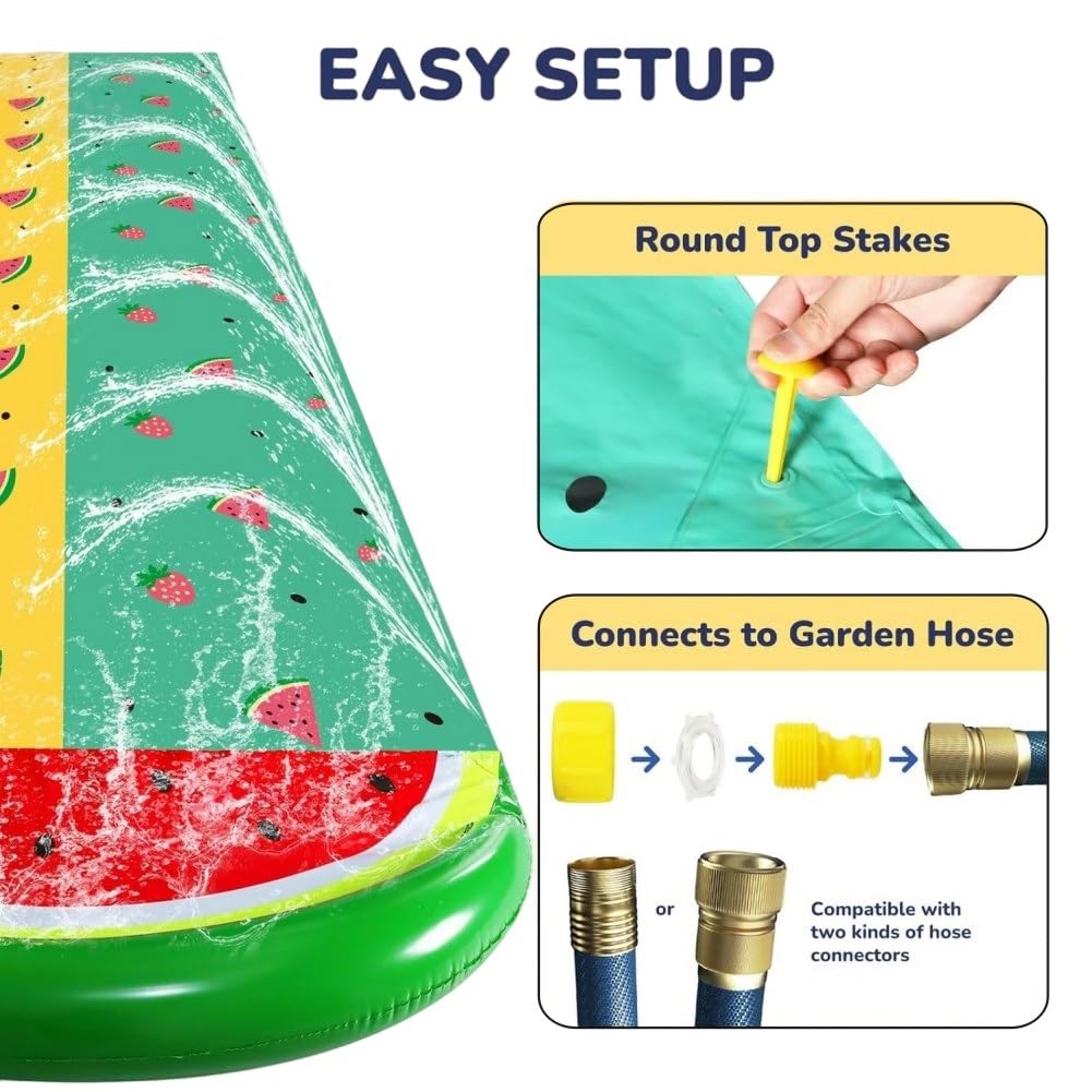 Wasserrutsche, 20ft/610cm Doble Tobogán de Agua y 2 Tablas, Tobogán Acuático Hinchable para Césped con Rociador para Niños 5 Años y Adultos, Juguetes de Verano para Jardín, Diversión al Aire Libre