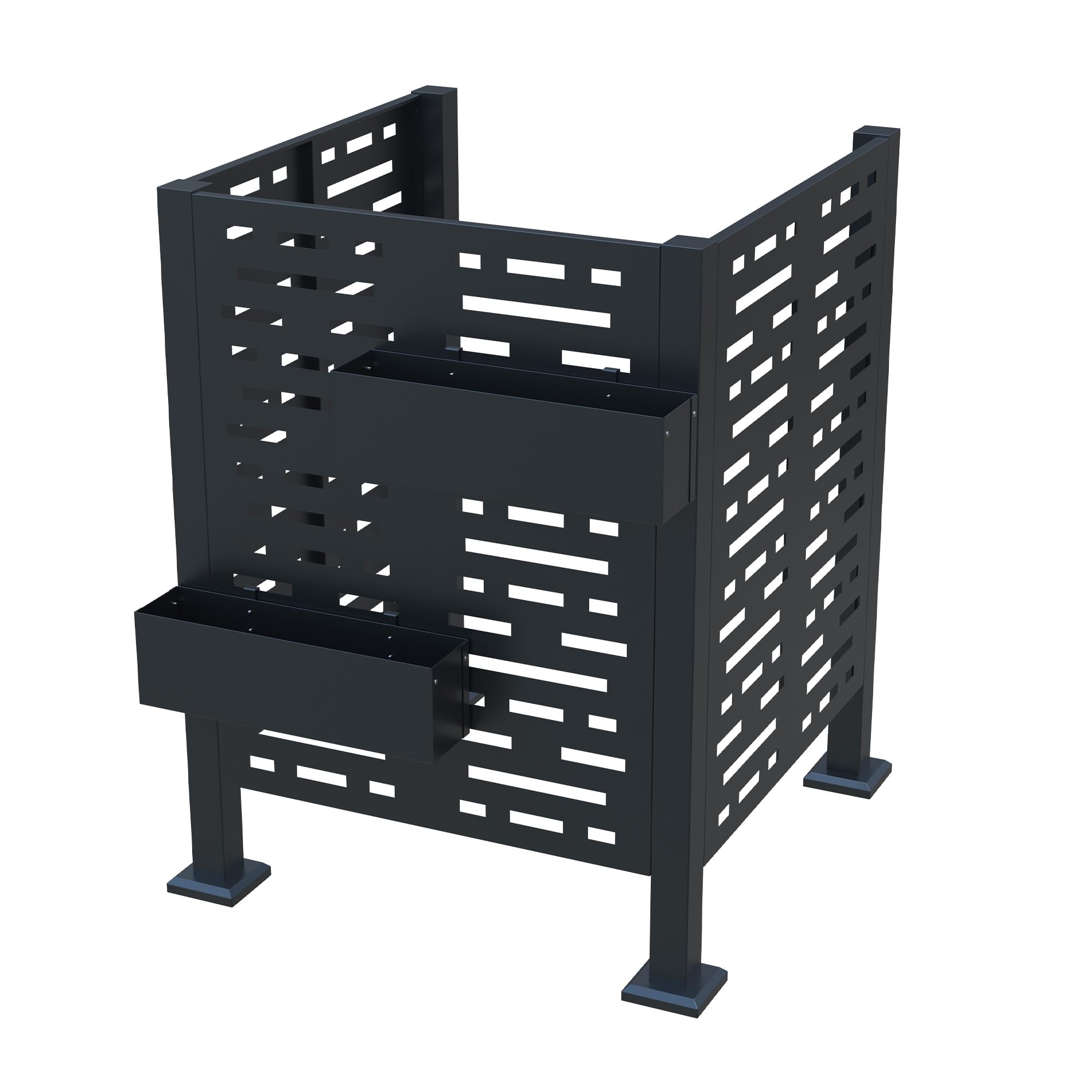Abdeckung für Klimaanlage, quadratisch, 91 x 91 x 114 cm, Turmabdeckung aus verzinktem Stahl, Anthrazit, Schutzkäfig für Wärmepumpe mit 2 hängenden Pflanzgefäßen