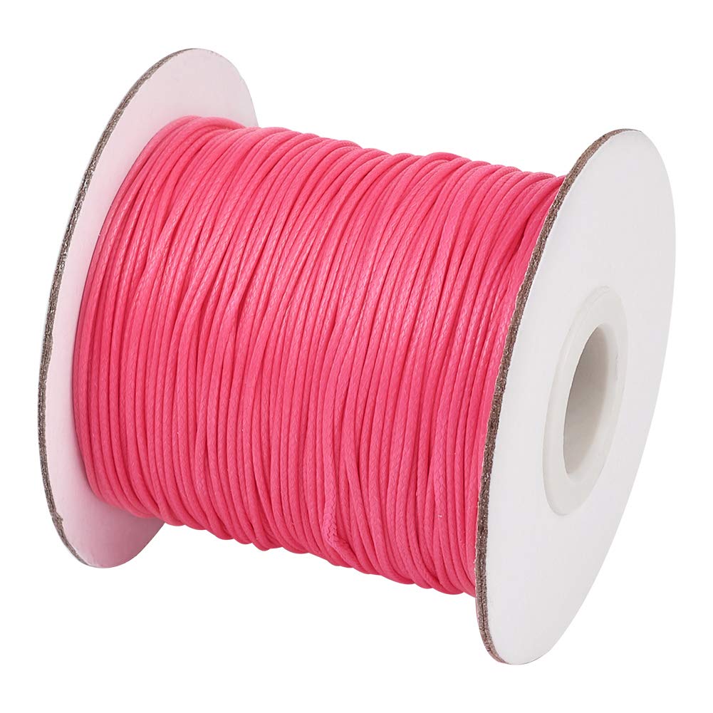 Cheriswelry 85yards 1mm Waxed Cotton Cord Thread Beading String Rope with Spool for Jewellery Making Macrame,Fuchsia