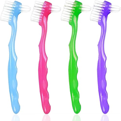 Cepillo de dientes pequeño para dentaduras postizas, cerdas multicapas, mango de goma ergonómico para limpieza de dientes falsos
