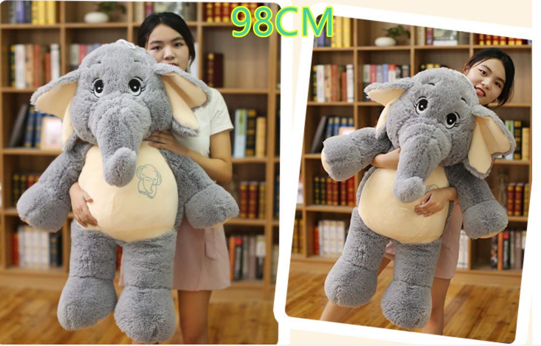 68cm-128cm Elefanten-Plüschspielzeug, niedliches, beruhigendes Elefantentier, Stoffpuppe, Bettdekoration, Kissen, Elefanten-Stofftier (98cm, Gray)
