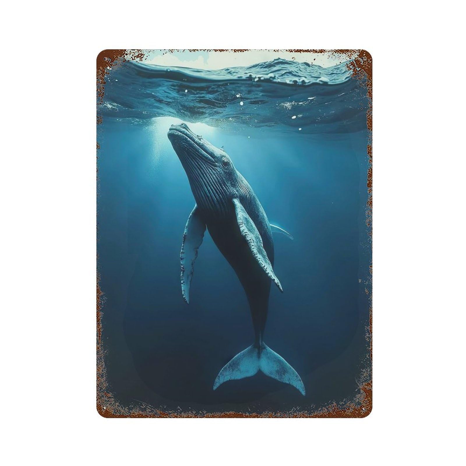 Majestic Humpback Whale Aged Metal Wall Plaque 15.7"x11.8", Old School Wall Decor for Garage, Pub Or Kitchen