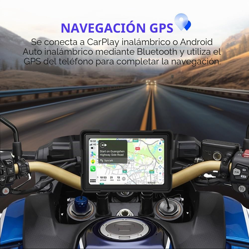 Motocicleta 5 Pulgadas Bluetooth Pantalla Portátil Navegación GPS IP67 Impermeable Inalámbrico Carplay Android Auto Reproductor MP5
