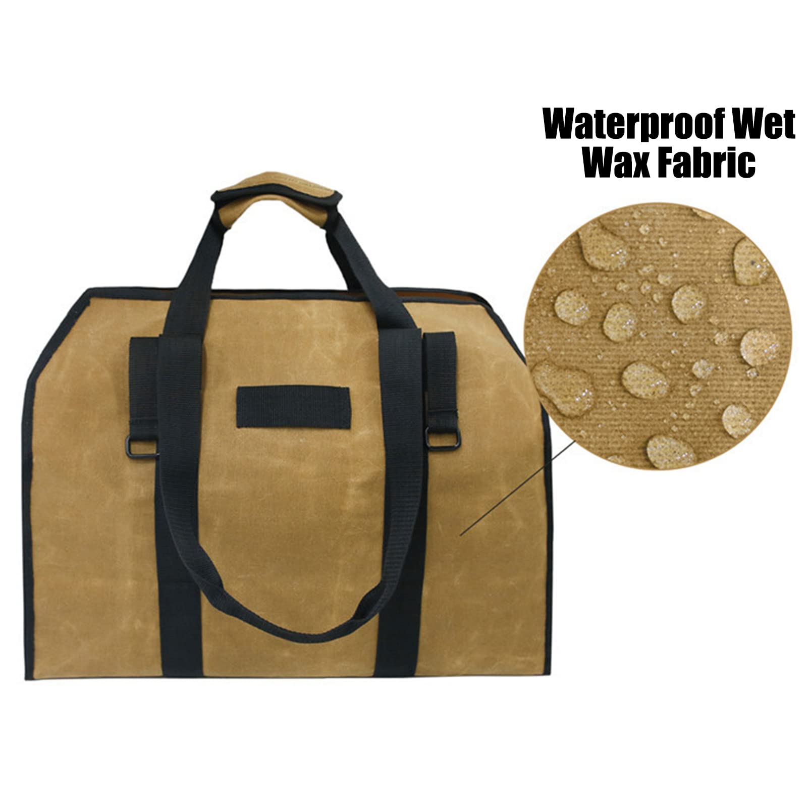 Tela Borsa Tronchi Camino,Borsa Legna da Ardere Impermeabile Borsa Camino Borsa da Trasporto Camino Borsa Porta Legna da Esterni Grande capacità Tela Borsa per Camino Giardino,Cachi,109x48 cm