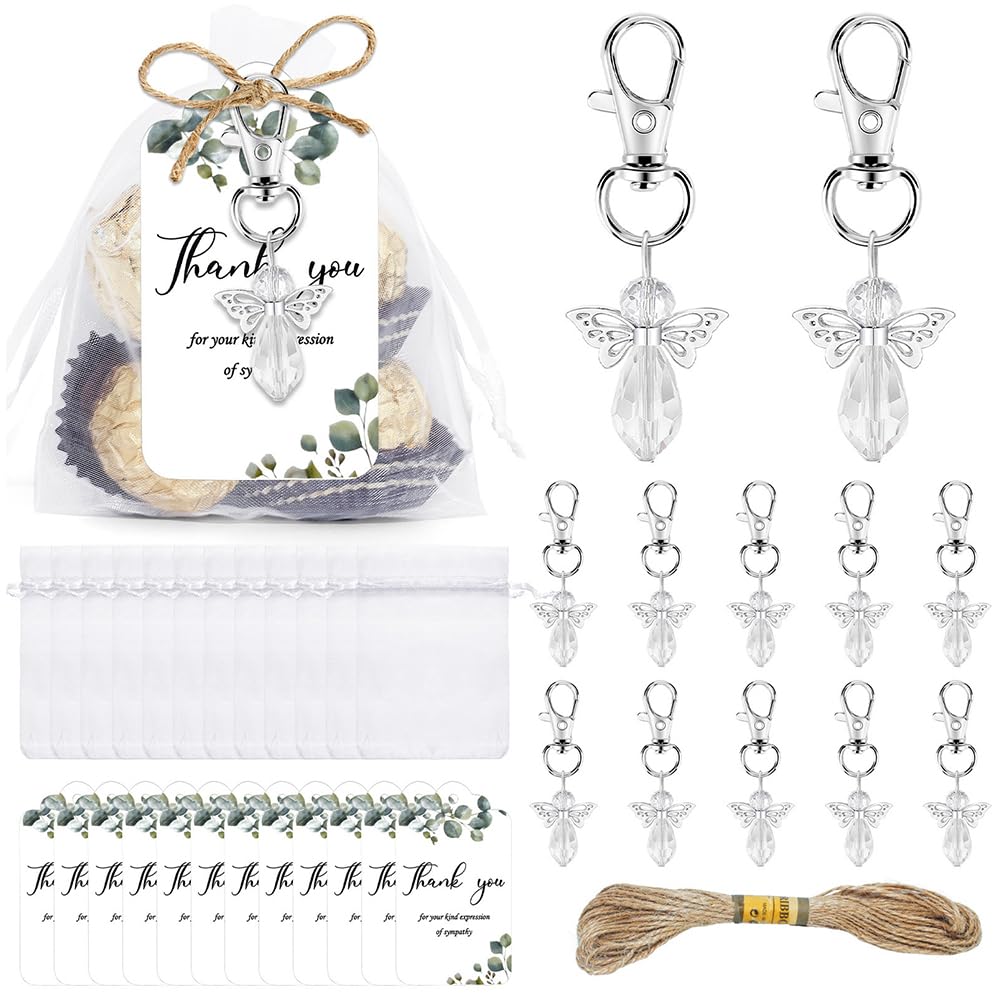 RNPKZ 90 Pack Guardian Angel Keychain, Thank You Keyrings Bulk Set with 30 Angel Keyrings 30 Organza Bags & 30 Thank You Tags for Wedding, Baby Shower, Thank You Gifts for Teacher Nurse Guest (B)