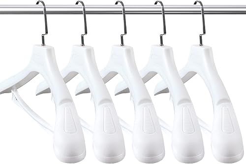 DEDU Perchas de traje para hombre, paquete de 15 unidades de 17.1 pulgadas de ancho, perchas blancas sin protuberancias de hombro antideslizantes