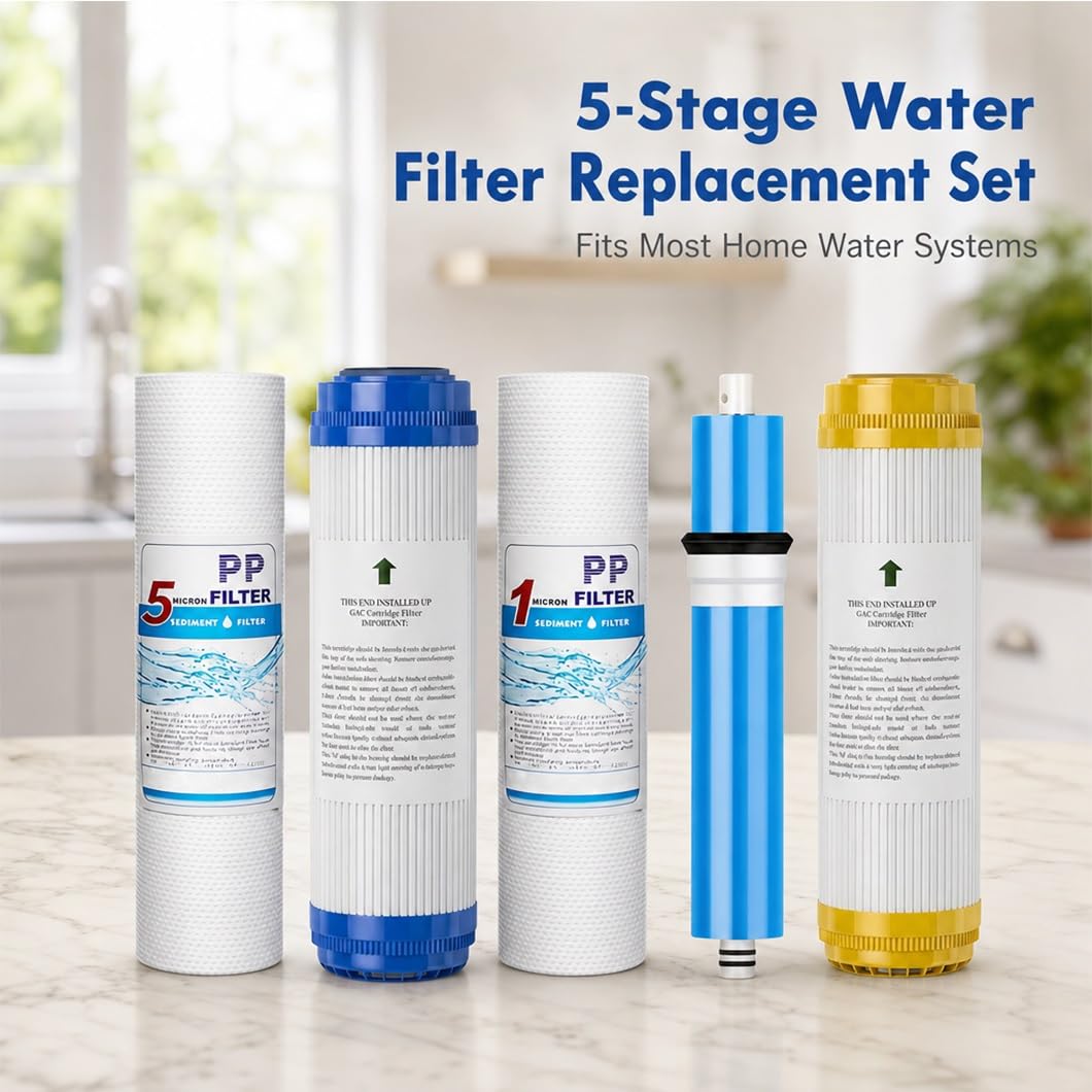 2 Set di Filtri di Ricambio per Sistema di Osmosi Inversa A 5 Stadi da 10 Pollici, Cartucce Universali per Purificatore d'Acqua Sottolavello(100G)