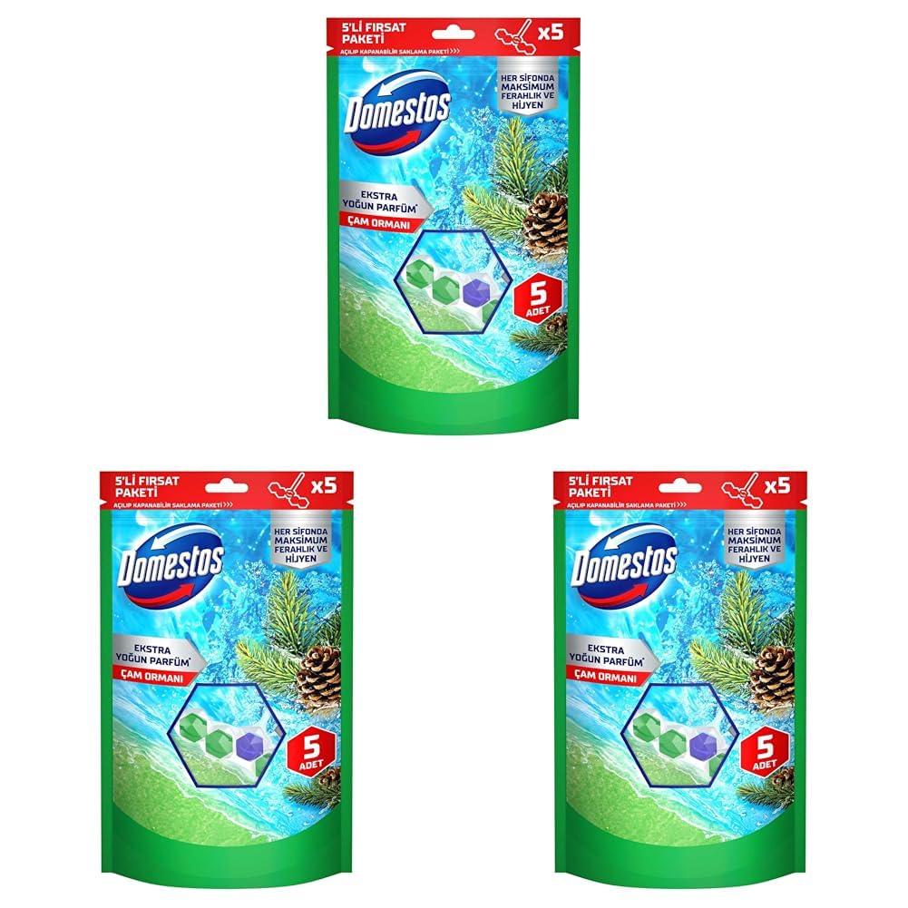 Domestos Tuvalet Bloğu Çam Ormanı 5'li Güç, 250 Gram (3 paketi)