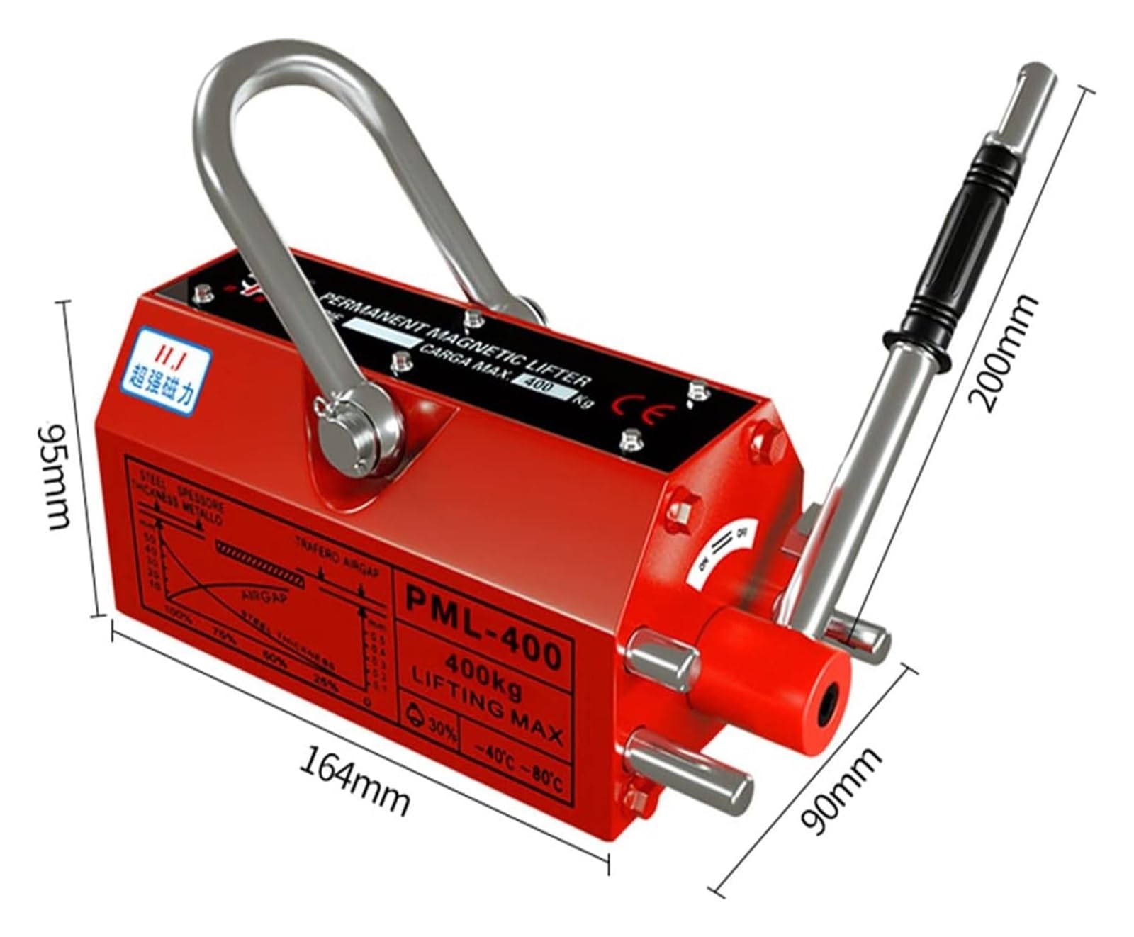 Permanenter Hebemagnet mit Entriegelung, Stahl-Magnetheber, 100–600 kg, robustes Neodym – für Hebezeuge, Werkstattkrane (Größe: 400 kg)