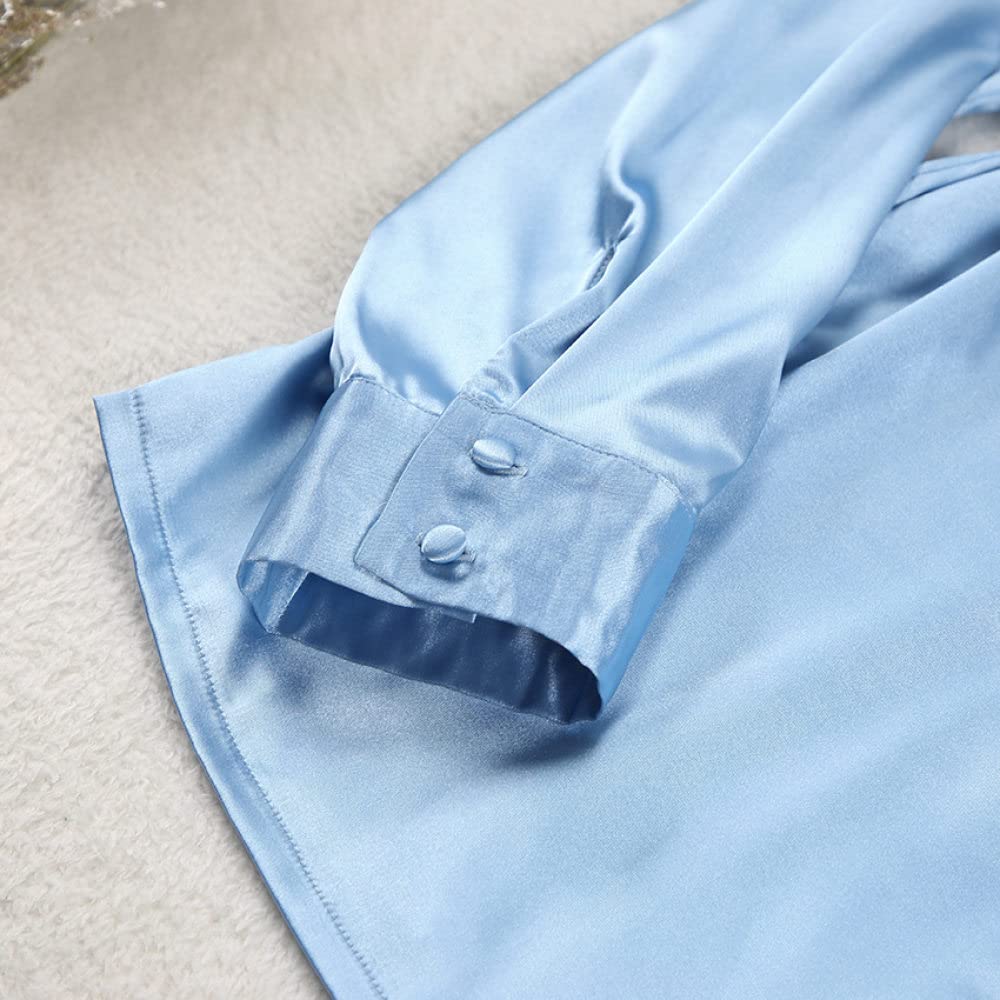 LUKX Morgenmantel Damen Leicht,Zweiteiler Satin Bademantel Brauner Kimono Robe Einfacher V-Ausschnitt Morgenmantel Leichtes Kurzes Nachthemd Hose Pyjama Set Braut Morgenmantel Bademantel Damen