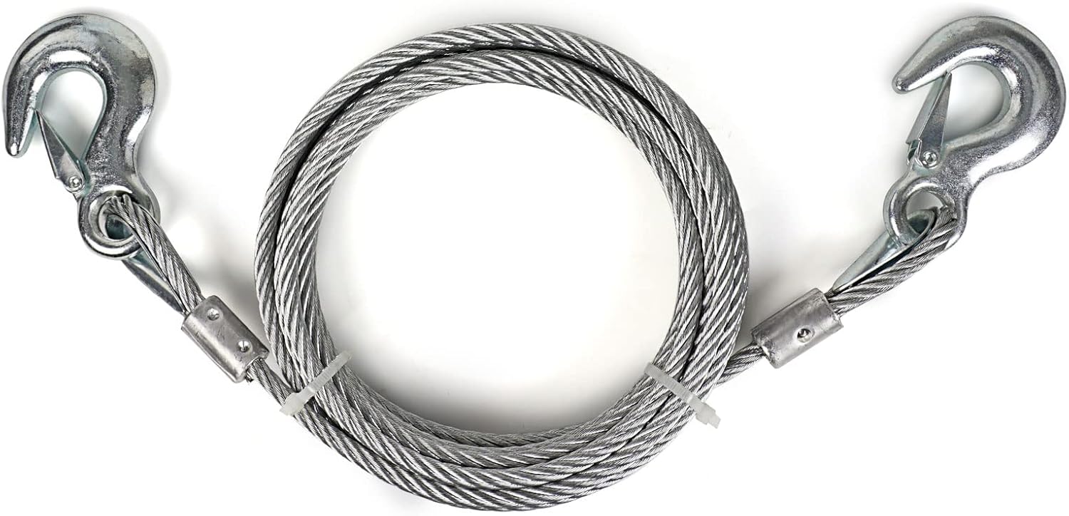 Towing Steel Winch Cable, 5/16” x 20ft Wire Rope with 2 Hooks, 9800LBS Breaking Strength, Heavy Duty Tow Cable
