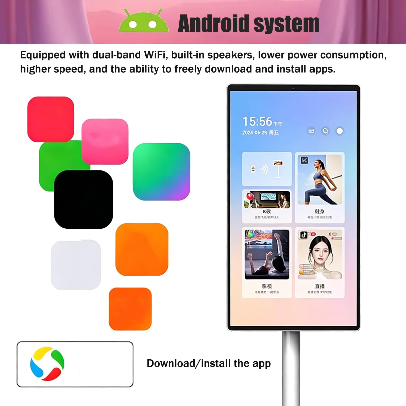 TV Portatile Intelligente 21.5/24/27/32 Pollici, con Batteria ad Alta capacità, Telecamera HD e Bluetooth, Operativo Android, 4GB+64GB/8GB+128GB, Schermo Touch(32inches,8GB+128GB)