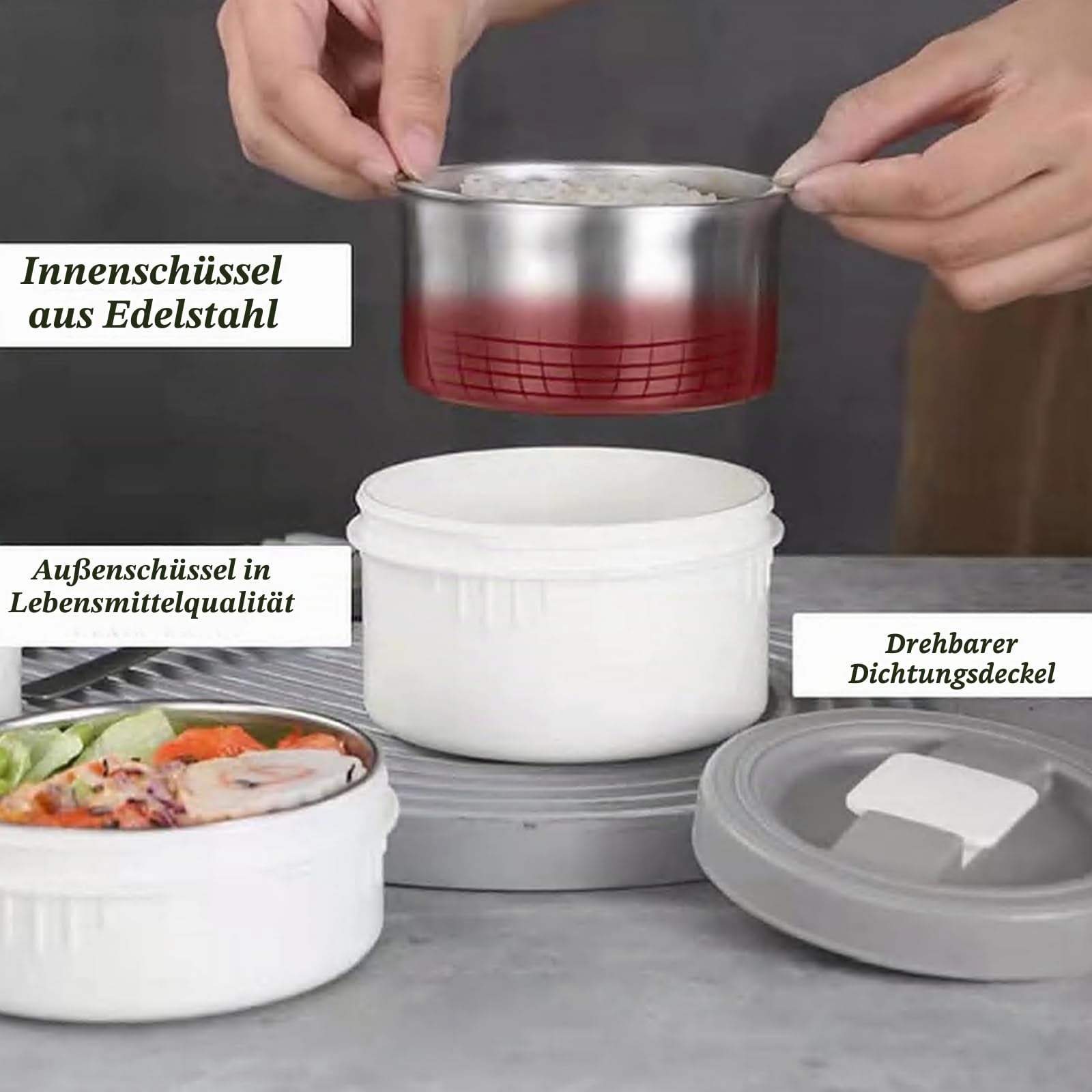 stapelbare Edelstahl 3-Tier Mittagessen/Snack Box, Vakuum Edelstahl Leck-Proof Isolierte Topf, Geeignet für das Tragen von Lebensmitteln zum Büro, Picknick im Freien(2600ml, Blau)