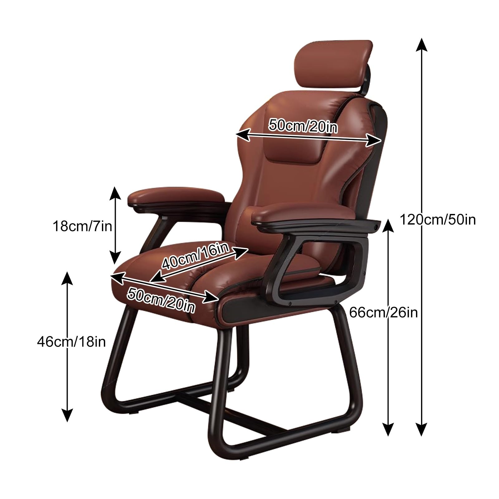 Sedia da ufficio in pelle sintetica marrone con schienale medio – sedia da scrivania omic senza ruote per PC, perfetta per recept, hall, sala conferenze e area di attesa.