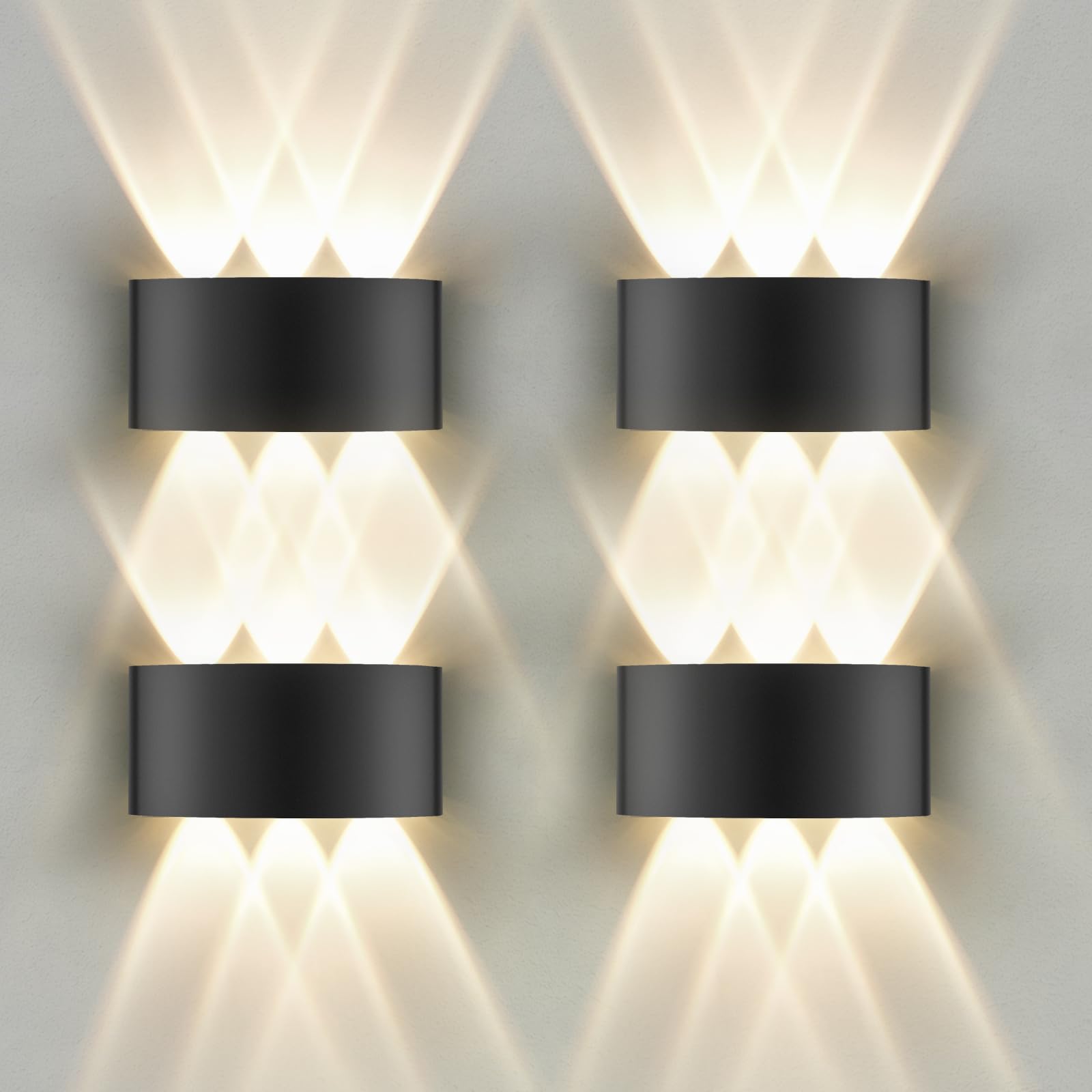 Oraymin 4 Stücke LED Wandleuchte Innen IP65, 3000K Wandlampe mit 6 Lichtquellen, 6W Außen LED Lampe aus Aluminium Für Wohnzimmer, Schlafzimmer, Flur, Balkon, Treppenhaus, Warmweiß
