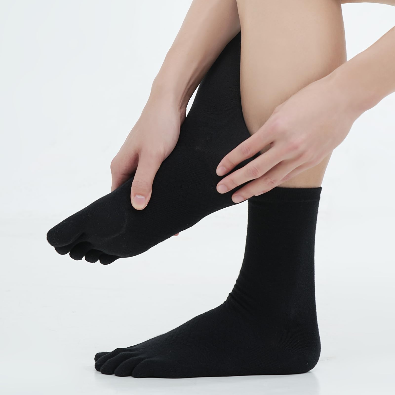 CoolMax Herrensocken, 3er-Pack, Crew-Toe, athletisch, Laufen, Fünf-Finger-Socken, Schwarz, Large
