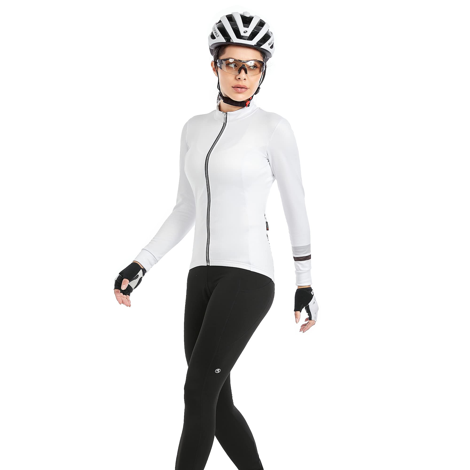 NUCKILY Fahrradbekleidung Set Damen Radtrikot Langarm Winddicht Damen Thermische Fleece mit 3D Polster Hosen