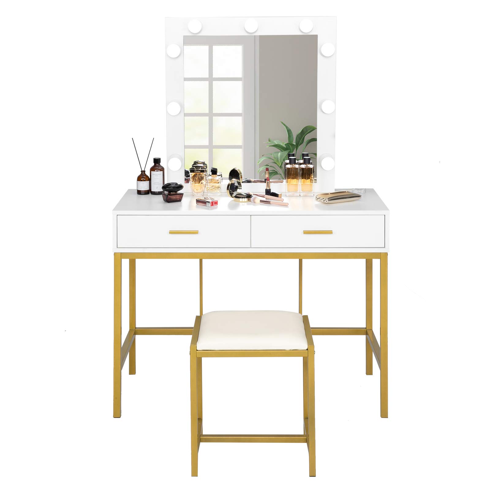VINGLI 59-Inch Vanity Set With Lights, Mirror & Stool – Makeup Desk With Drawers & Outlets