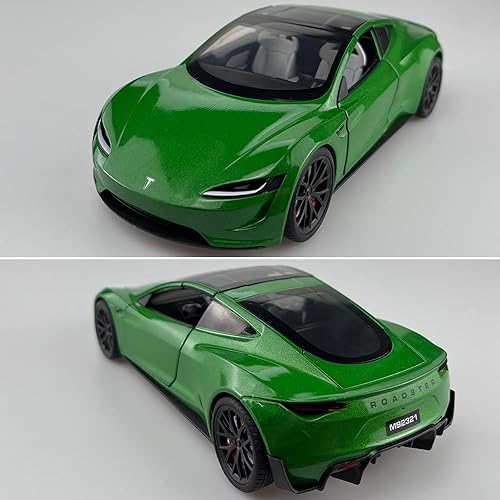 Miniatura 3 de Vehículos de juguete de aleación Tesla Roadster a escala 124 para niños, modelo de automóvil Tesla, juguete de aleación Tesla, con luces y música,