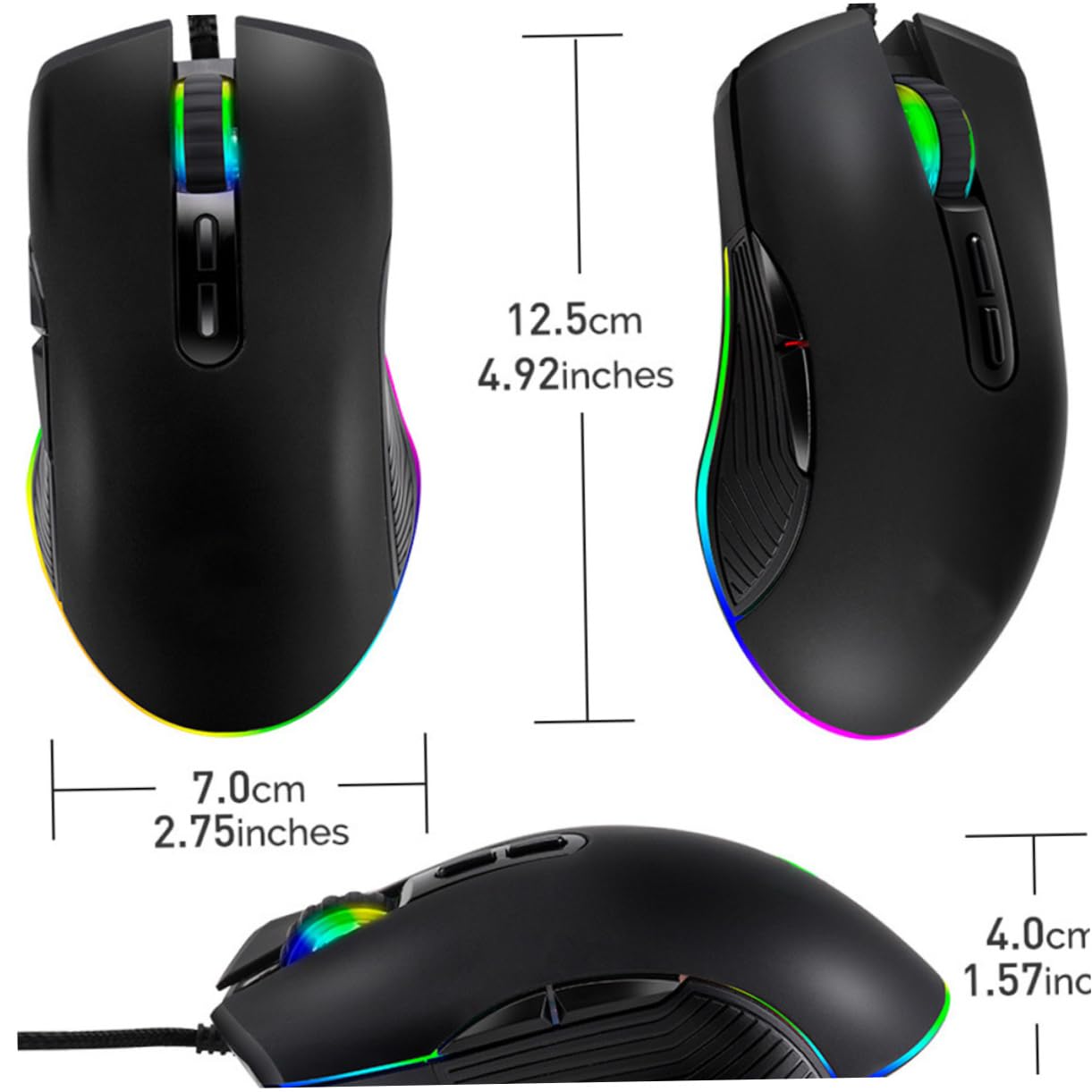 VILLCASE Mouse Gaming Type-c Cablato 7 Tasti Rgb 800/1200/1600/3200dpi