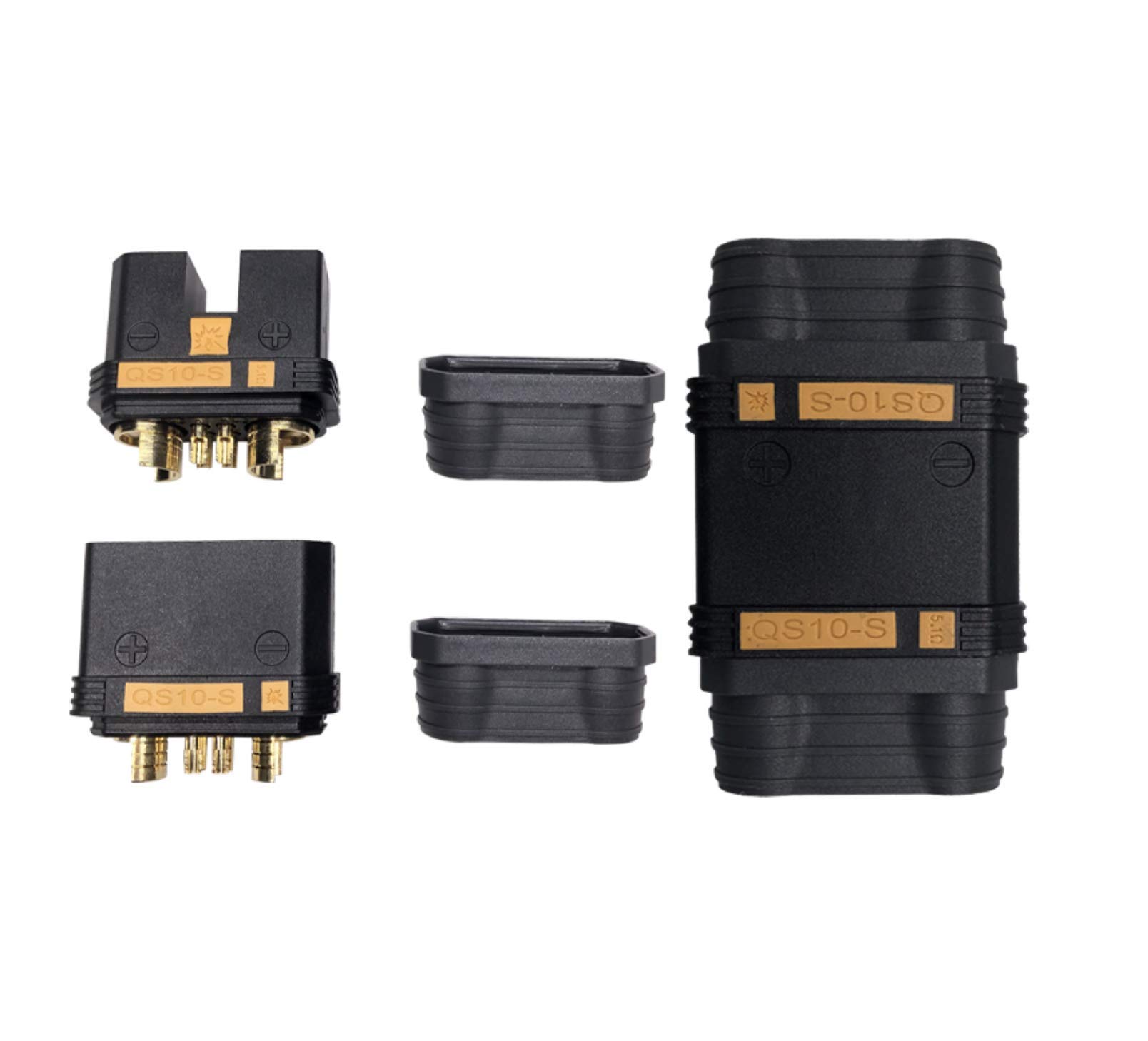 2X Paar Premium Antiblitz Hochstrom QS10 EC10 Goldstecker Steckverbinder Verpolsicher 180A bis 240A für KFZ PKW Boot Motorrad E-Bike E-Scooter Elektro Fahrrad E-Roller Akku DIY