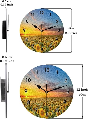 Miniatura 7 de bisibuy Field of Blooming Sunflowers - Reloj de pared redondo decorativo de 12 pulgadas con diseño de atardecer, moderno, funciona con pilas, para