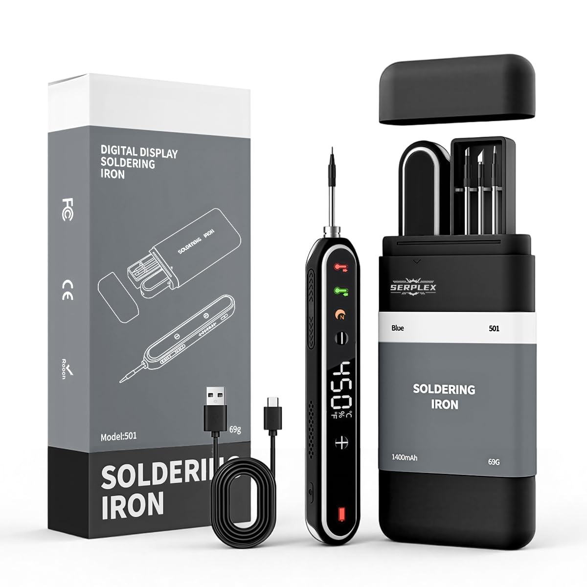 Serplex® USB Cordless Soldering Iron Kit, 1400mAh Soldering Iron Pen with 3 Interchangeable Heads, 350-450 °C Adjustable Temperature with LCD Display, Fast Heat, for Home Appliance Repair, DIY Crafts-picture-25