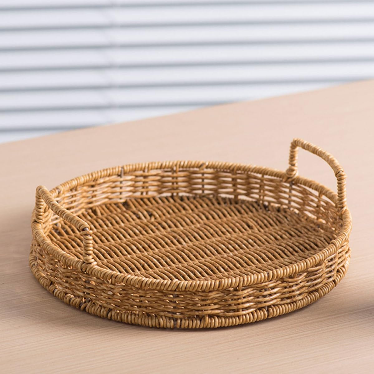 Xmas Woven Serving Tray with Handles, round Plastic Bread Basket