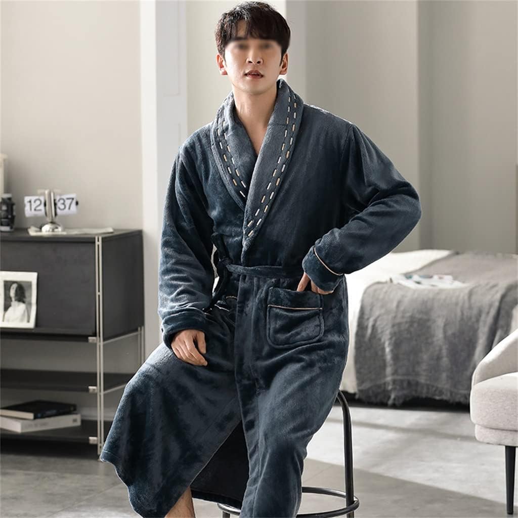 Autumn And Winter Coral Velvet Pajamas Men's Flannel Bathrobe Pajamas Men's Long Thick Morning Robe Winter Plush