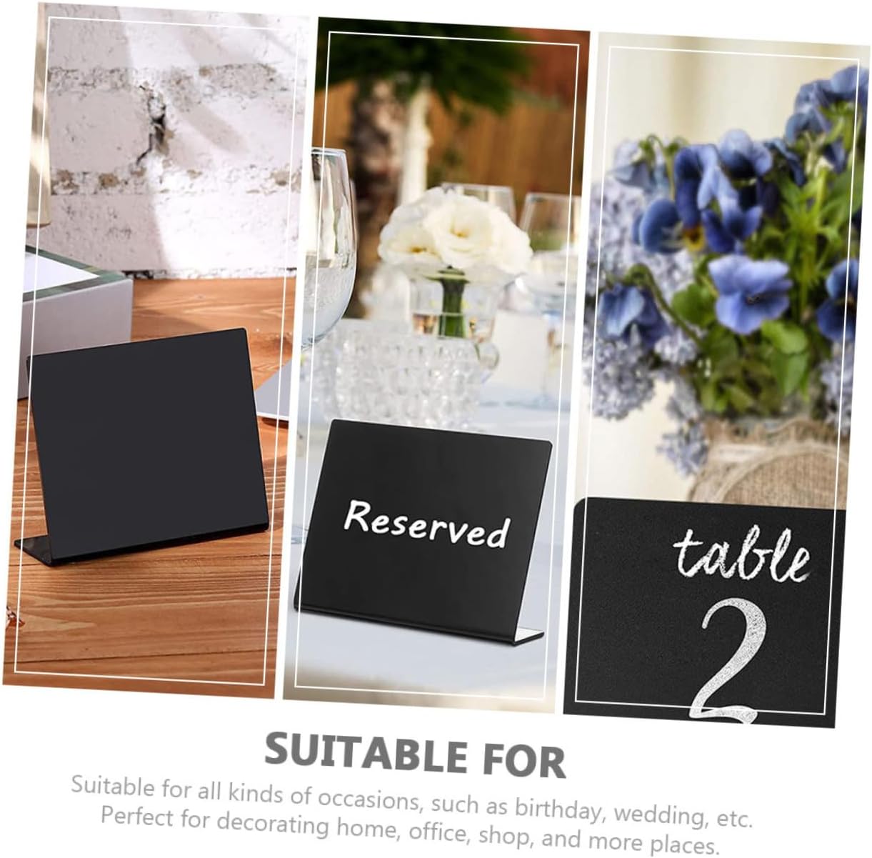 Small Blackboard Memo Board Set, 12pcs Black Acrylic Chalkboards with 1 Chalk Marker, Desktop Message Board for Wedding Party Decor and Home Counter Display
