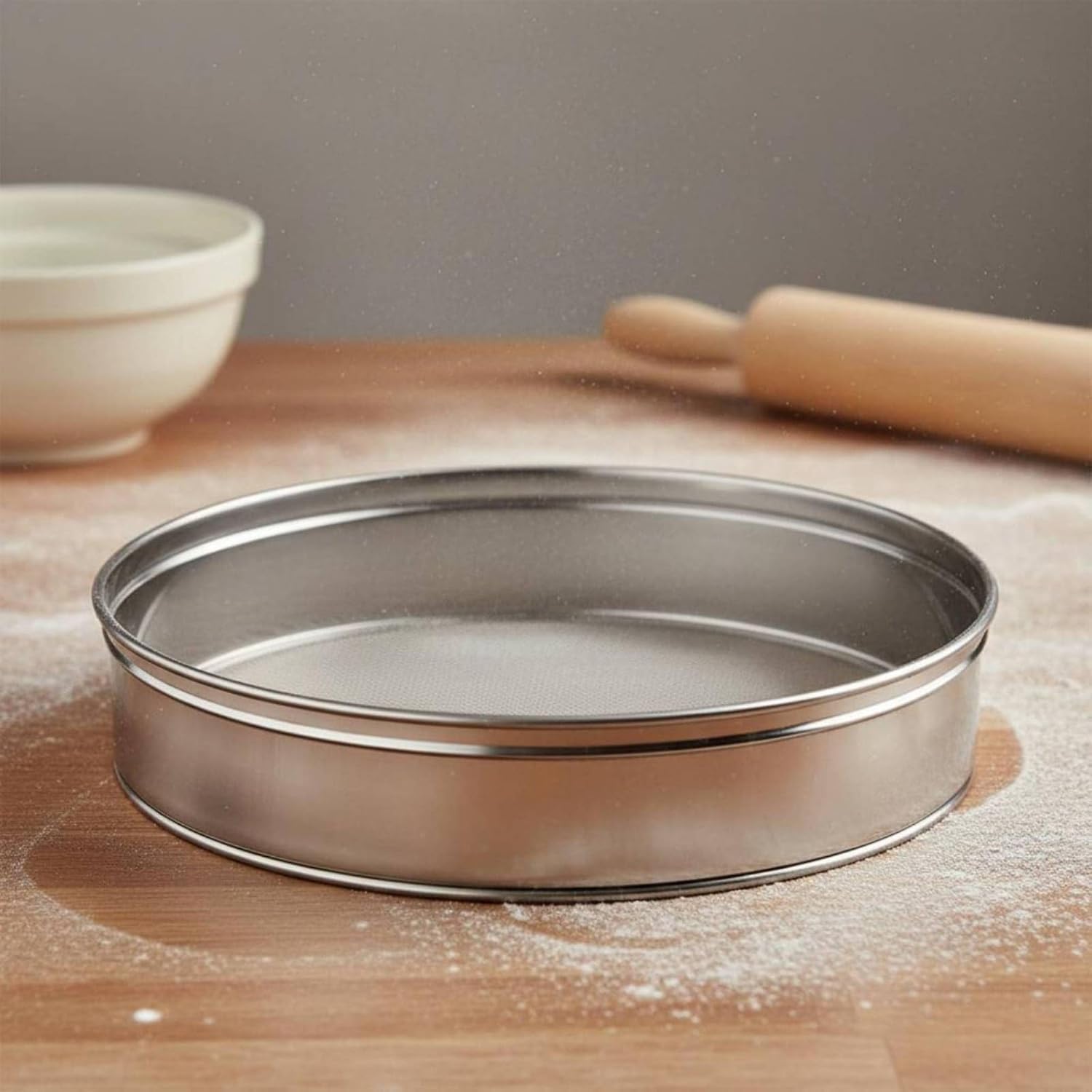 Tamiz de harina de acero inoxidable, tamiz redondo de malla de 30 cm para obtener mezclas suaves en la preparación de repostería y pasteles. (20cm)