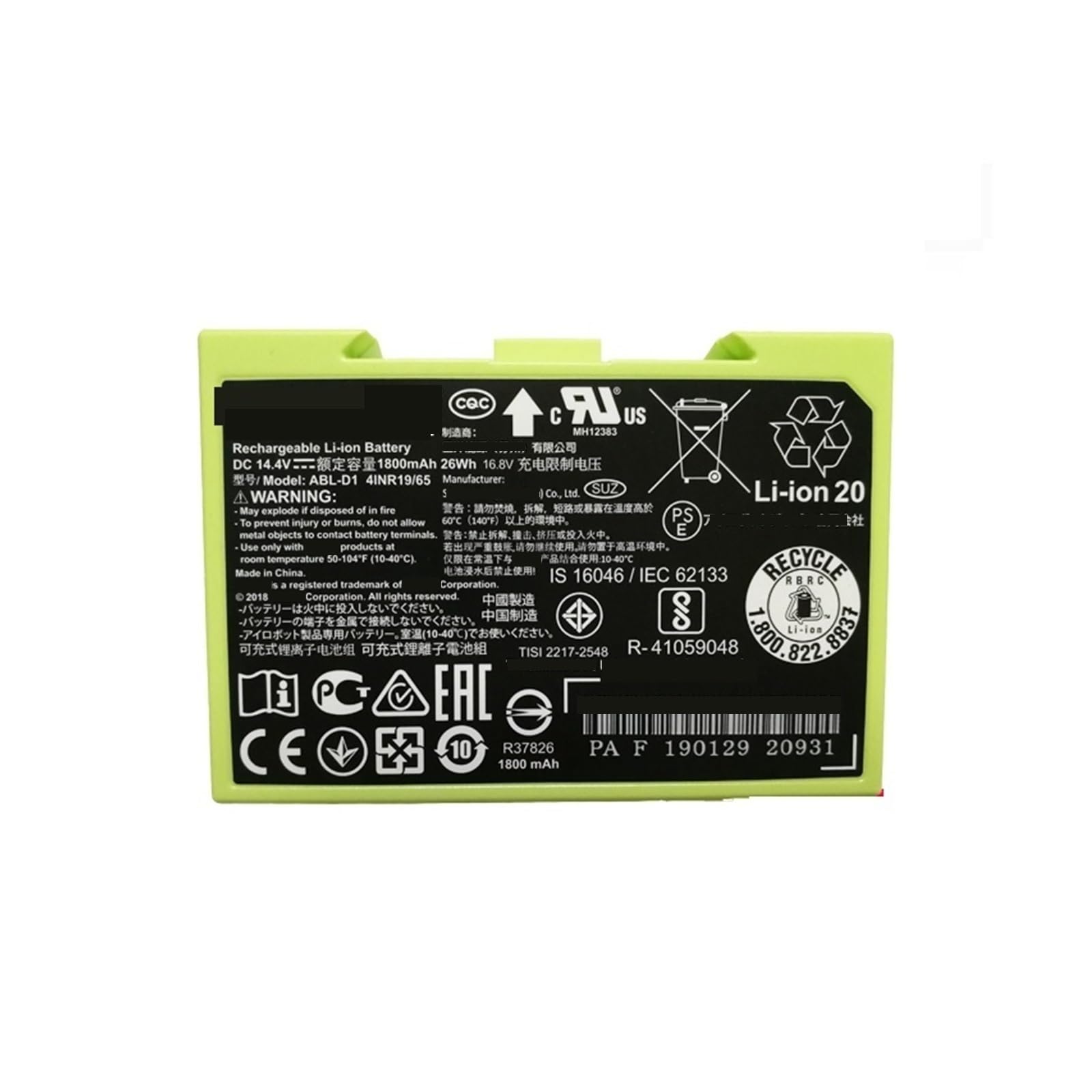 Batterie De Remplacement 14,4 V 1800 MAh,Compatible with IRobot Roomba, Séries E Et I, I7+, E5, 7150, 7550, I3, 3150, I3+, 3550, I4, 4150, I4