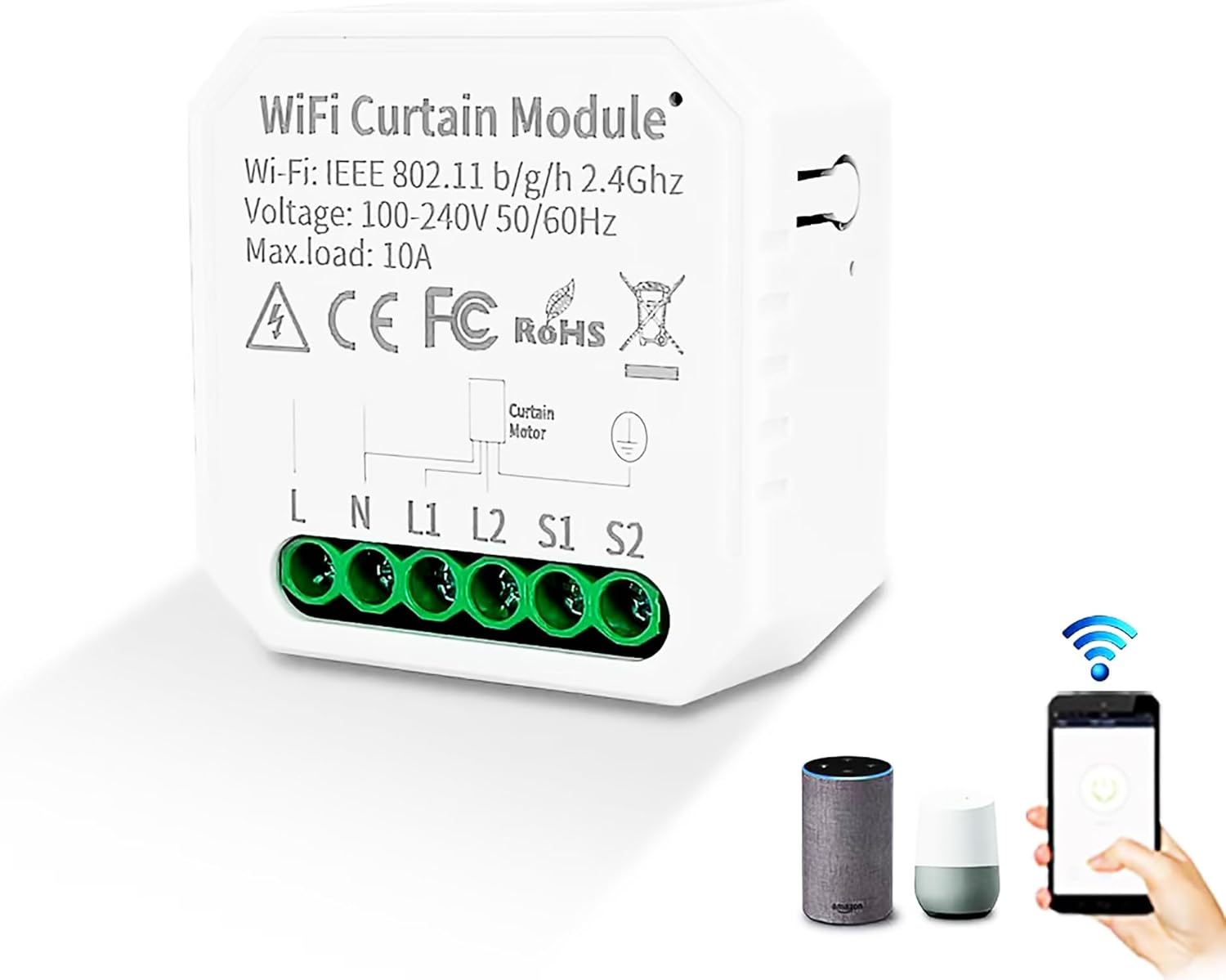 NALACAL WiFi Smart Roller Shutter Switch, Module Tuya WiFi Roller Shutter Blinds Timer Switch, for Roller Shutter Motor, Compatible Assistantl Only 2.4GHz (1) Smart Life App Remote Contro