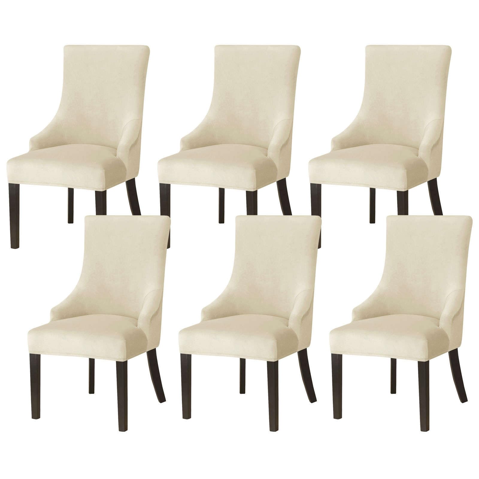 Jhld Beige Velvet Wingback Side Chair Slipcover, Armless Wingback Chair Cover Stretch Soft Sloping Armchair Covers Removable Washable For Dining Room Banquet-6 Piece