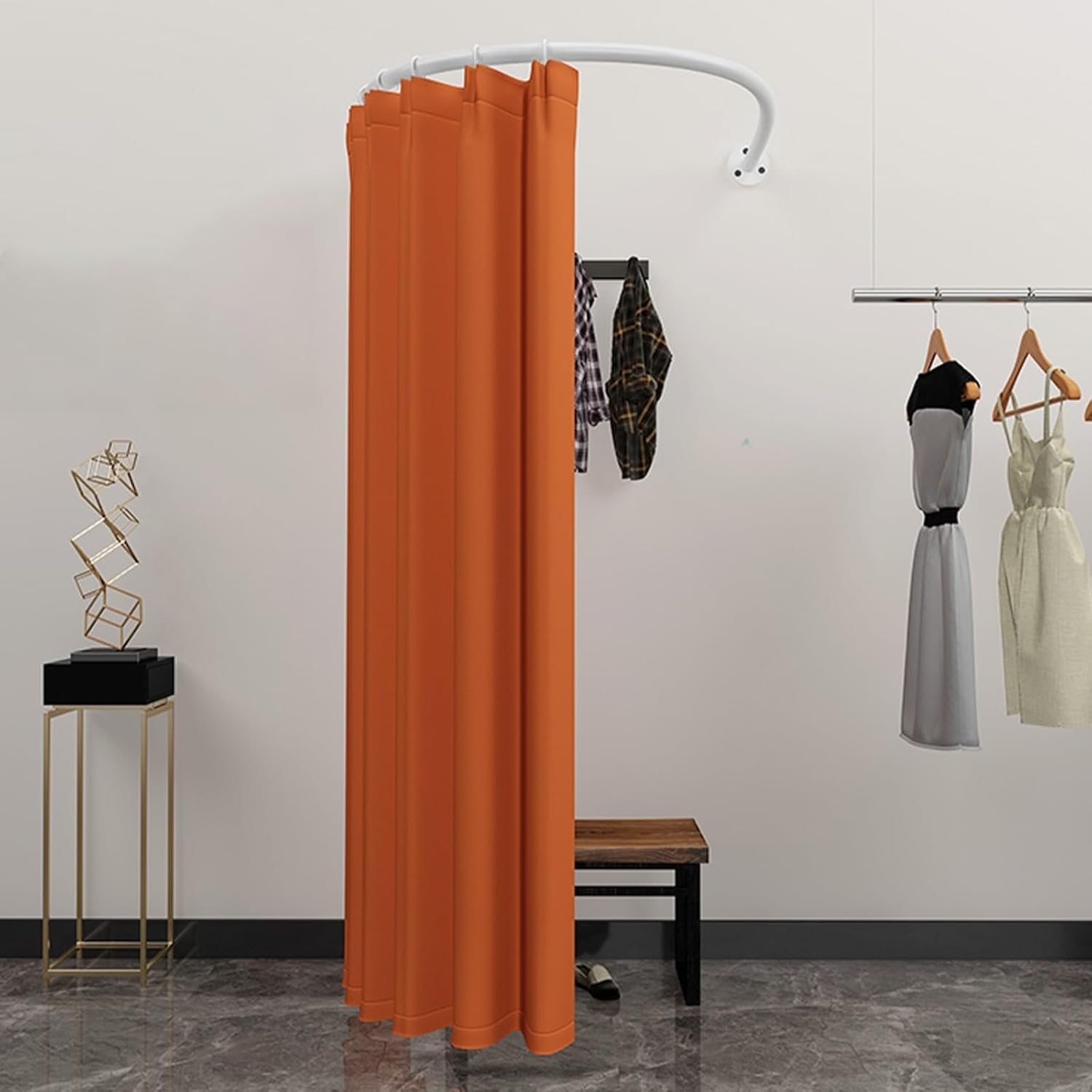 GLDYTVF U-Shaped Portable Dressing Room Curtain Rods with Privacy Curtain - Wall Mounted Shading Solution for Retail Clothing Stores and Personal Spaces