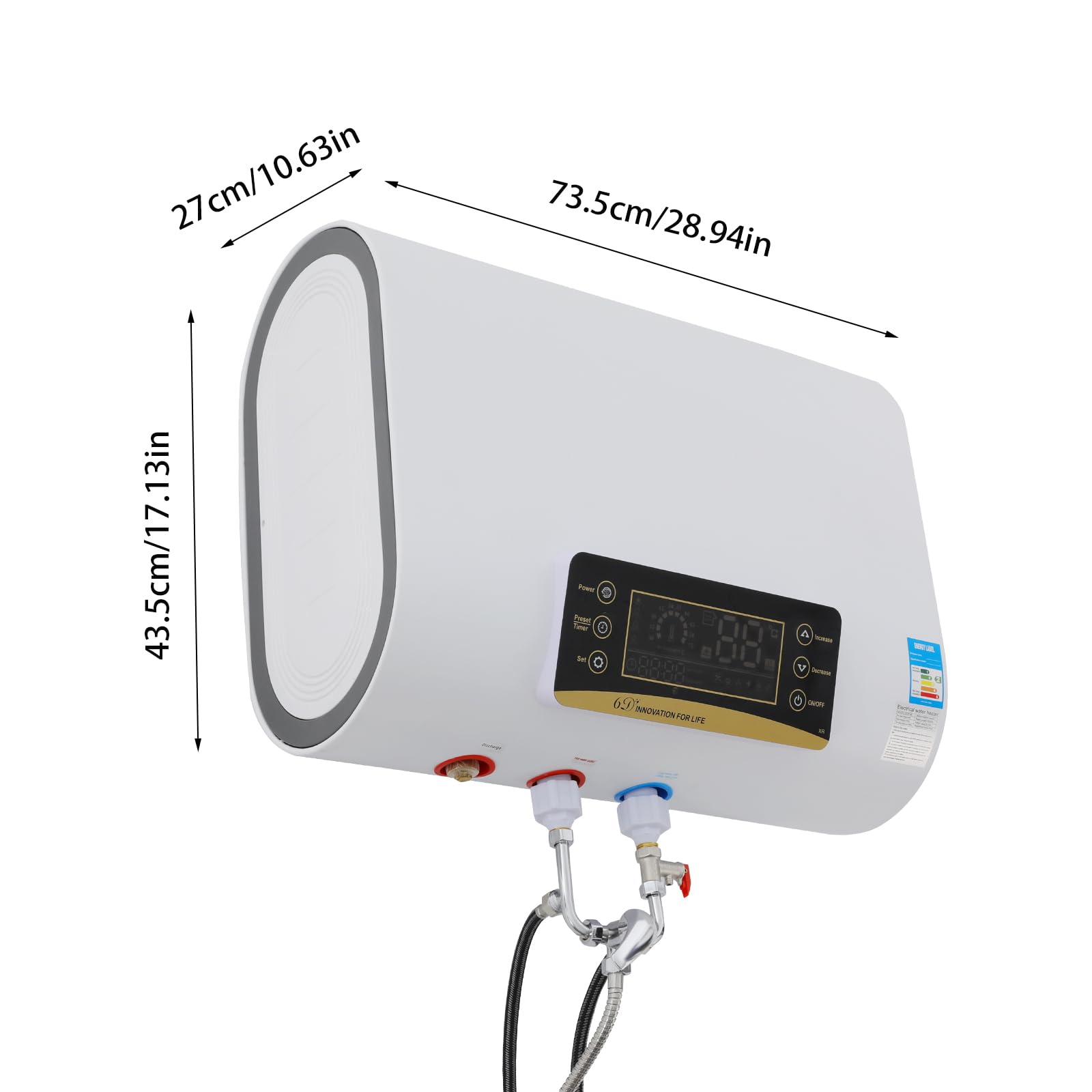Serbatoio per acqua calda elettrica da 80 l, 220 V, scaldabagno a parete, con termostato, 30 – 75 °C, con unità doccia e dispositivo di protezione contro le perdite