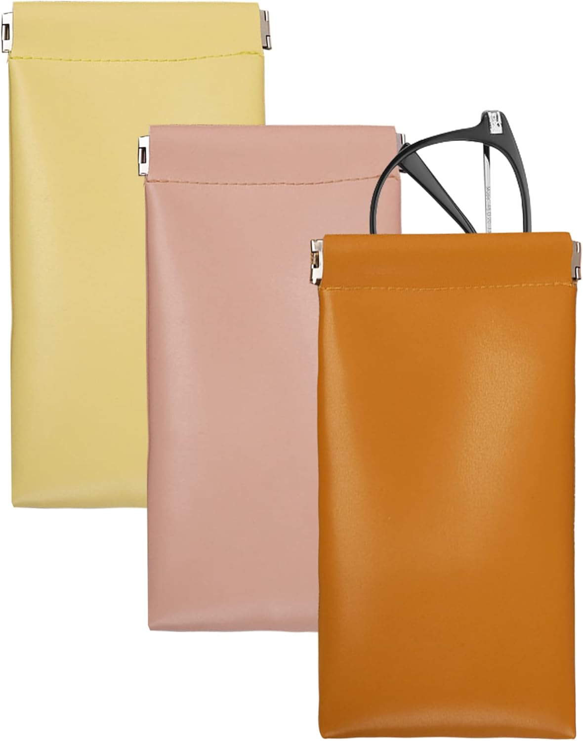 Aiuapaed Soft Glasses Case Pouch Bag Leather Travel Sunglass Case Squeeze Top Eyeglass Case