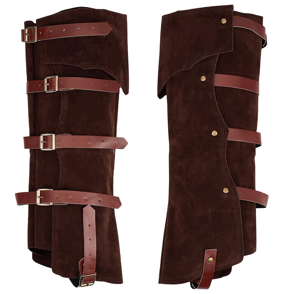 GORGECRAFT 2 Stück Piraten Beinschützer Gamaschen Steampunk Mittelalter Stiefelüberzüge Renaissance Cosplay Kunstleder Beinwärmer Wraps Schuhüberzug Für Stiefel Halloween Kostüm Ritter Kokosnussbraun