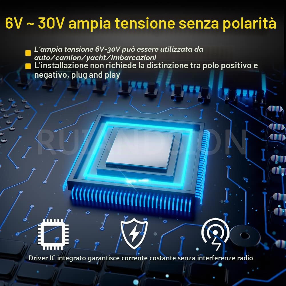 Ruiandsion - 2 lampadine LED 1156 bianco caldo 6-30V BA15S 7506, 6V 12V 24V, luci posteriori di riserva per auto, moto, senza polarità