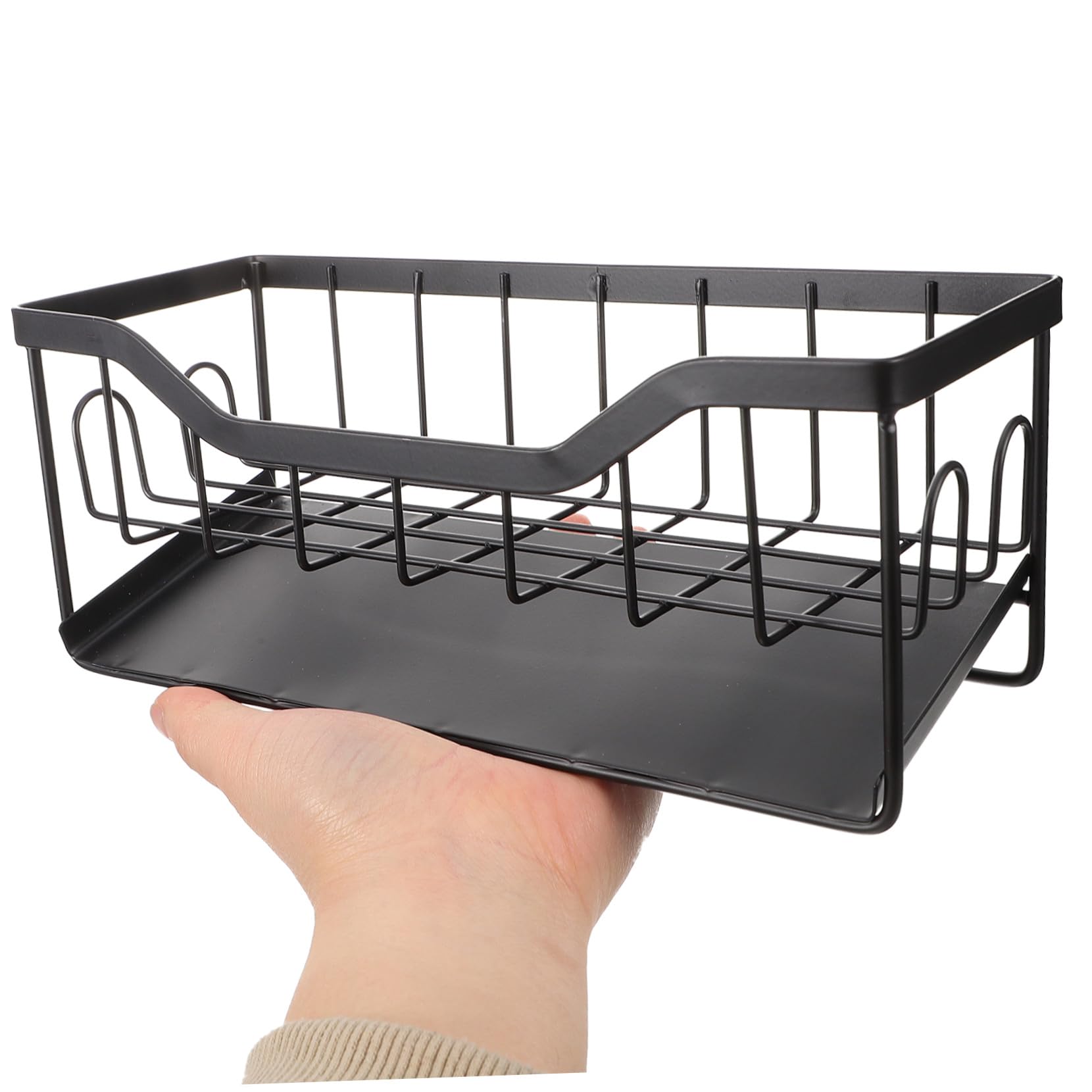 BESTYASH Küchen Spülbecken Organizer mit Abtropfschale Schwammhalter mit Automatischer Ablaufwanne Multifunktionales Ablagerack für Saubere und Ordentliche Spüle Schwarzes Design
